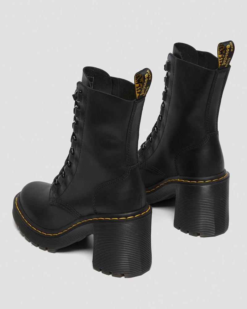 Black Women's Dr Martens Chesney Leather Flared Heel Heeled Boots | CA 138TCE